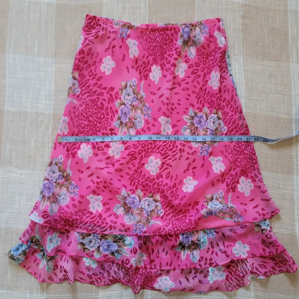 y2k McBling Mobwife Leopard Print & Floral Ruffled Midi Skirt - Picture 4 of 6